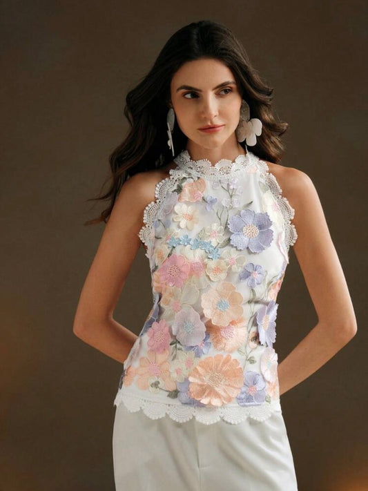 CM-TS038199 Women Elegant Seoul Style Sleeveless 3D Floral Colorful Blouse - Purple
