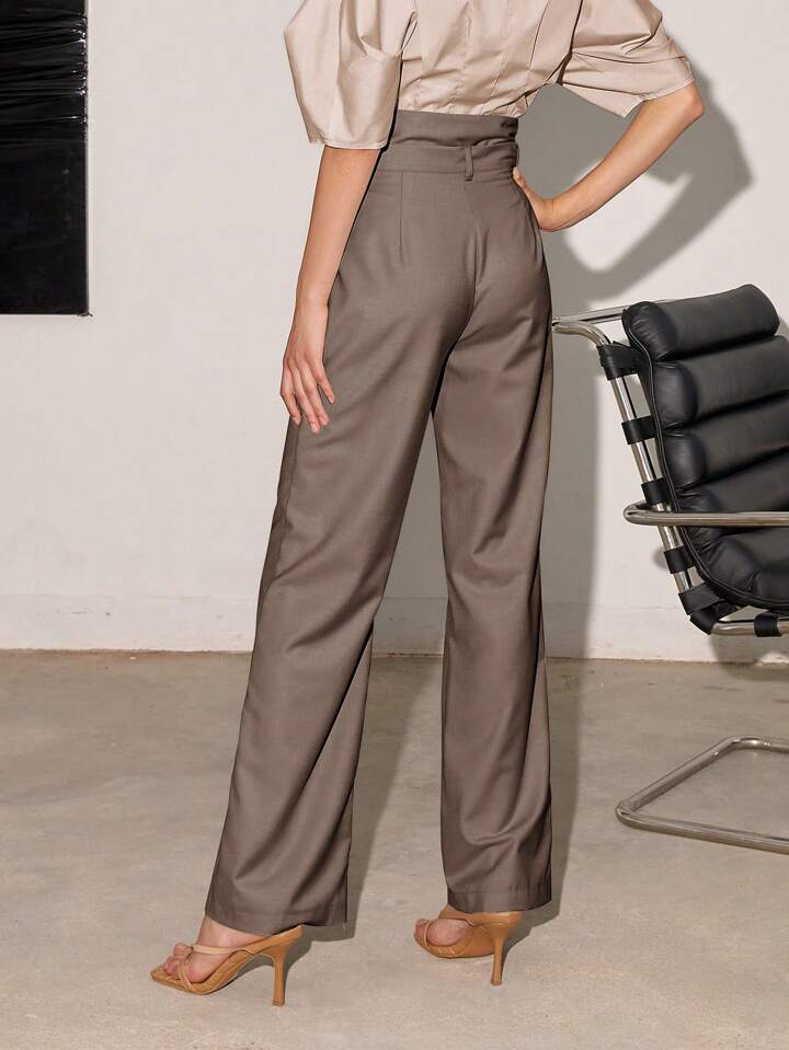 CM-BS912049 Women Elegant Seoul Style High Waist Seam Detail Suit Pants - Olive Green