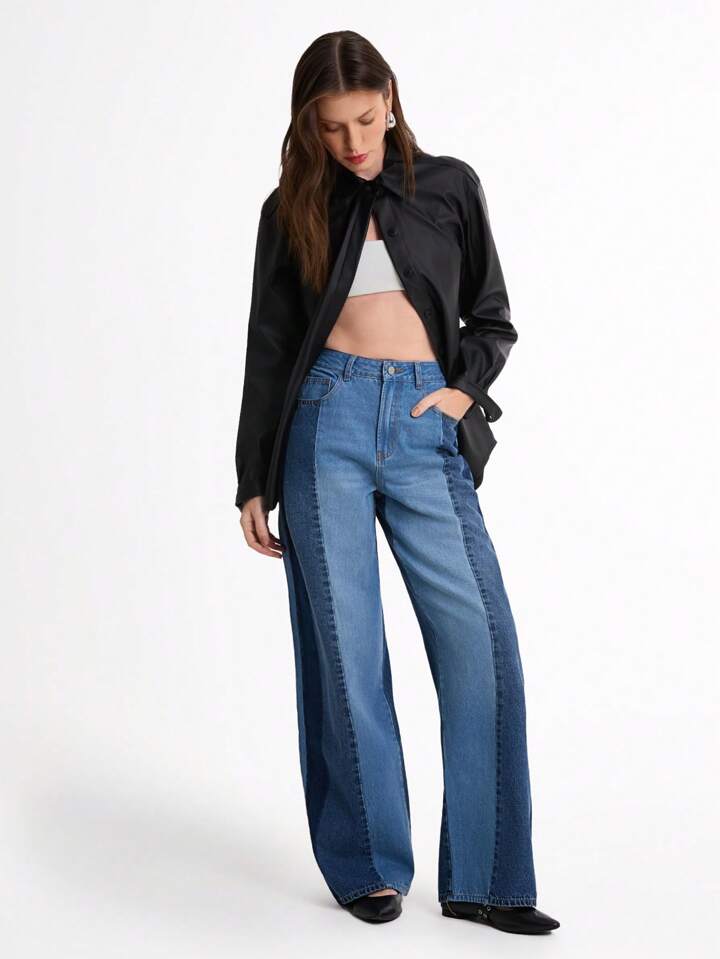 CM-BS913187 Women Casual Seoul Style Medium Wash High Waist Multi-Color Straight Leg Denim Pants