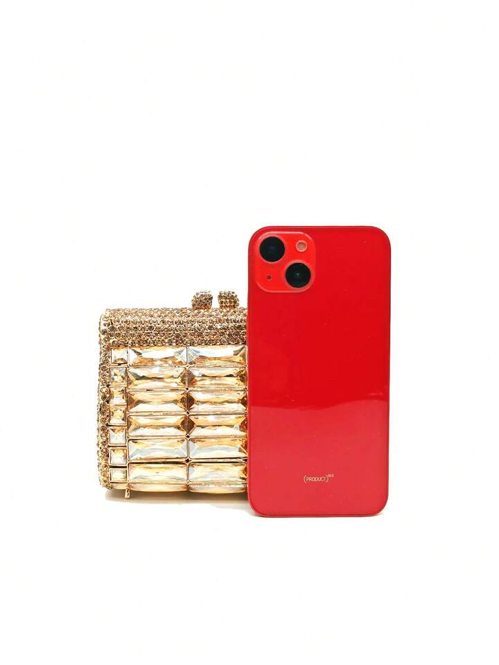 CM-BGS417135 Women Elegant Seoul Style Mini Square Gold Rhinestone Hollow Out Crystal Clutch Bag - Gold