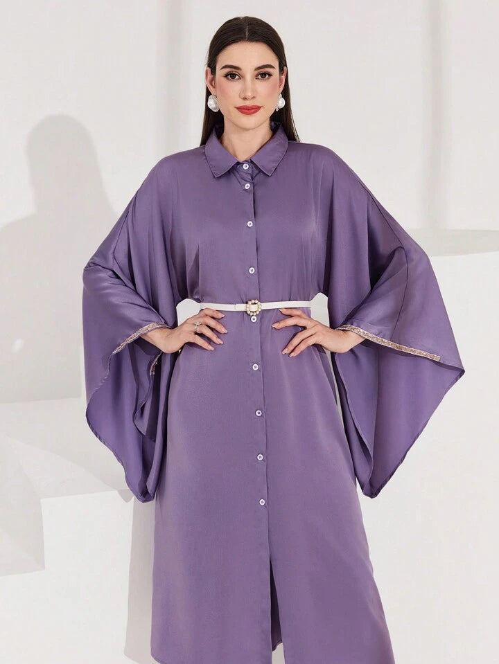 CM-DS160067 Women Elegant Seoul Style Batwing Sleeve Single Breasted Dress - Mauve Purple