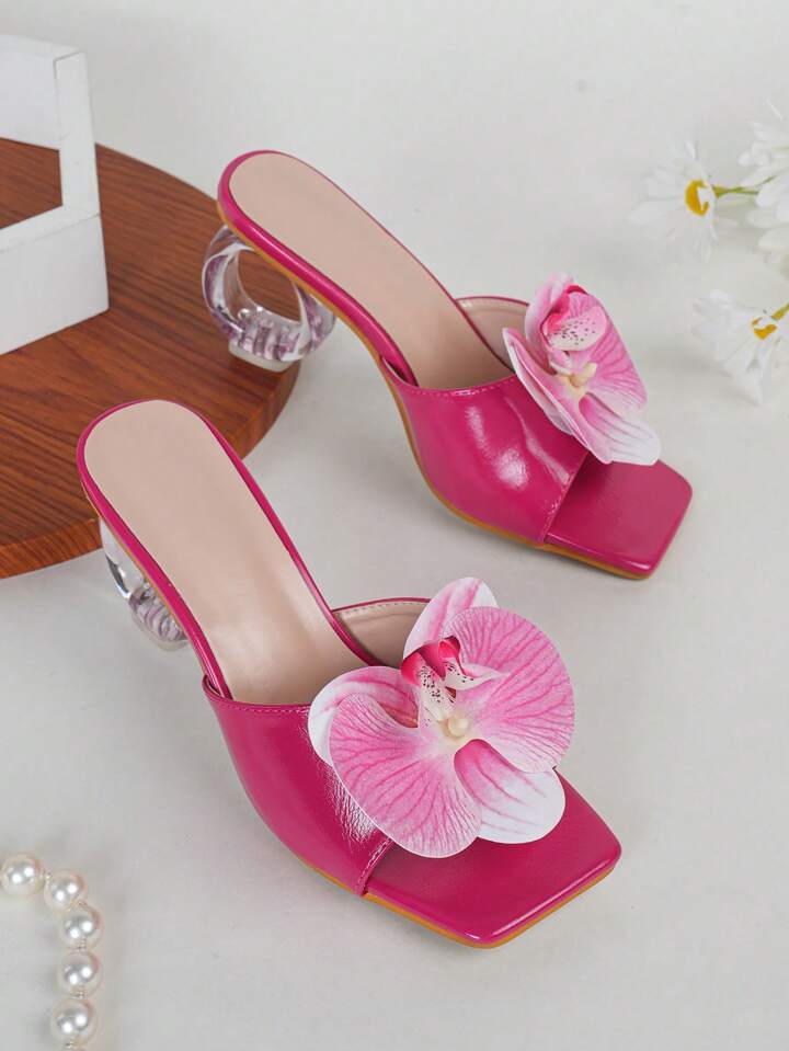 CM-SHS630652 Women Trendy Seoul Style High Heel Mules Square Toe Sandals - Hot Pink