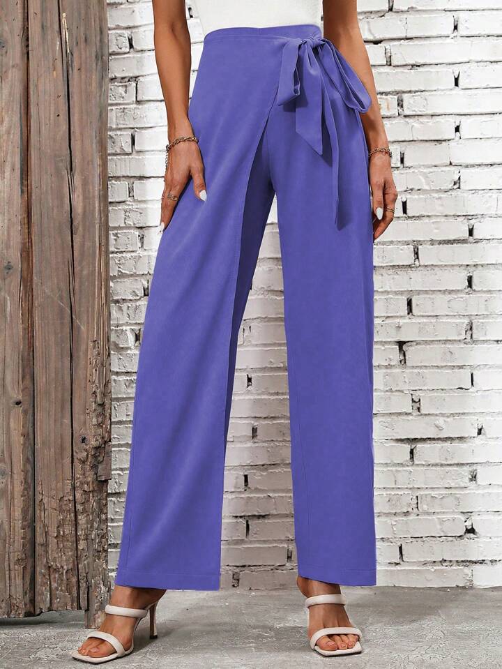 CM-BS881761 Women Casual Seoul Style High Waist Knot Side Pants - Purple