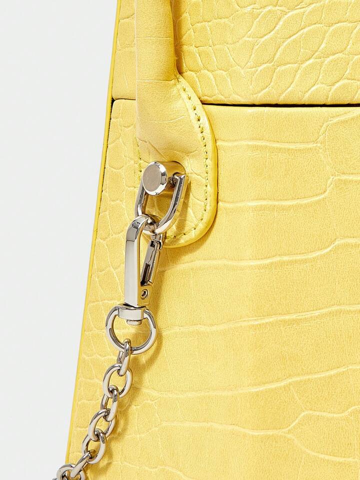 CM-BGS870077 Women Trendy Seoul Style Geometric Pattern Handheld Box Bag - Yellow