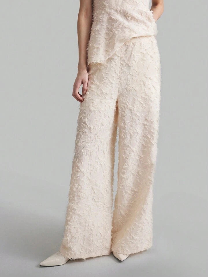 CM-SS081171 Women Elegant Seoul Style Texture Round Neck Sleeveless Top With Wide Leg Pants - Set