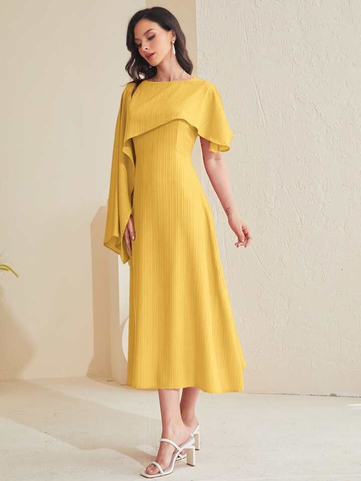 CM-DS167068 Women Casual Seoul Style Solid Asymmetrical Foldover Dress - Yellow