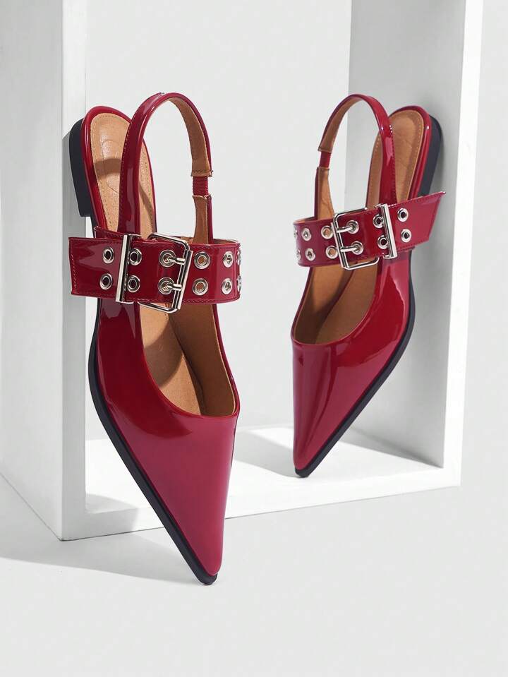 CM-SHS175155 Women Trendy Seoul Style Patent Leather Pointed Toe Flat Shoes - Burgundy