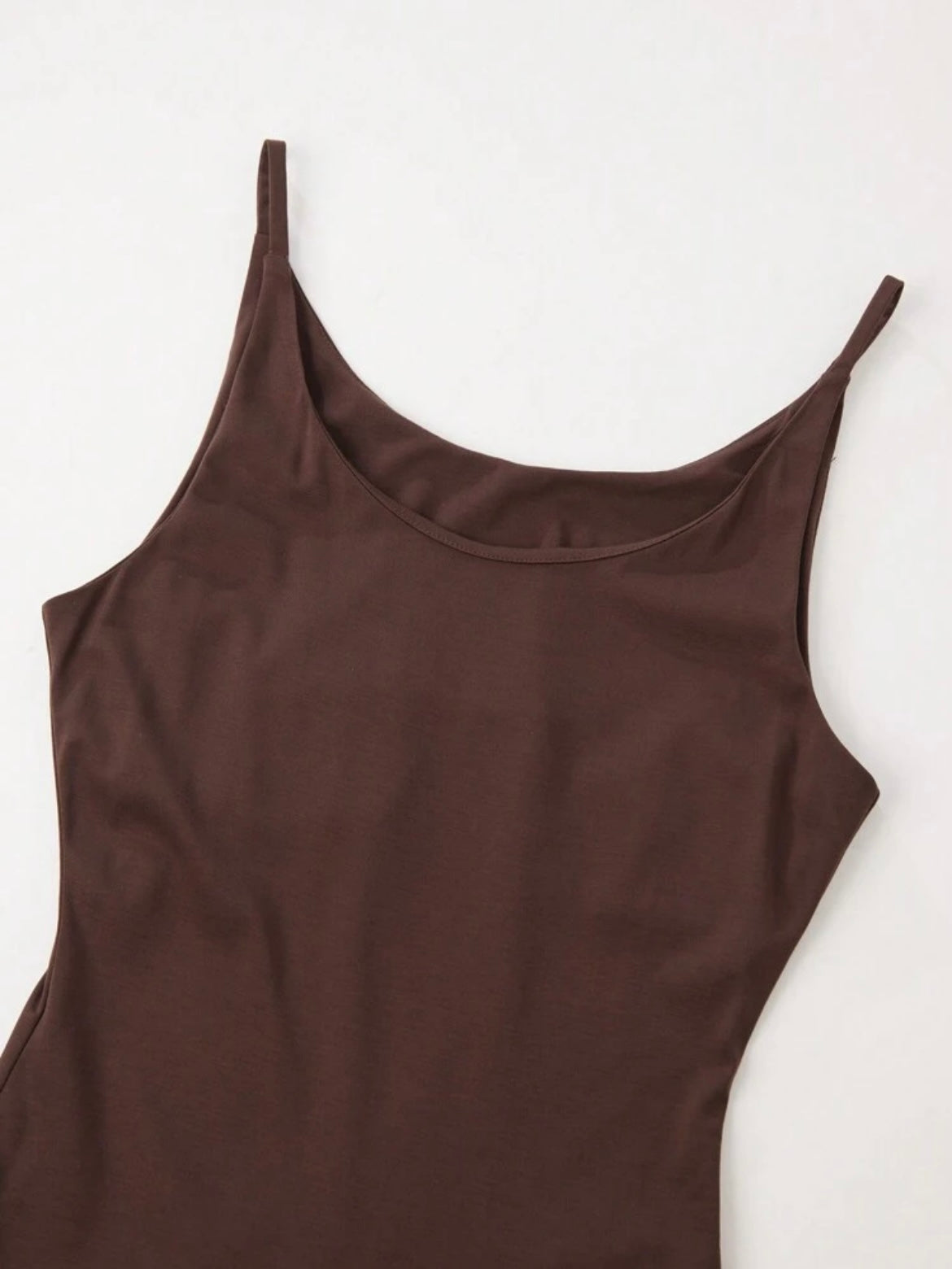 CM-DS099996 Women Elegant Seoul Style Solid Color Minimalist Spaghetti Strap Maxi A-Line Dress - Coffee