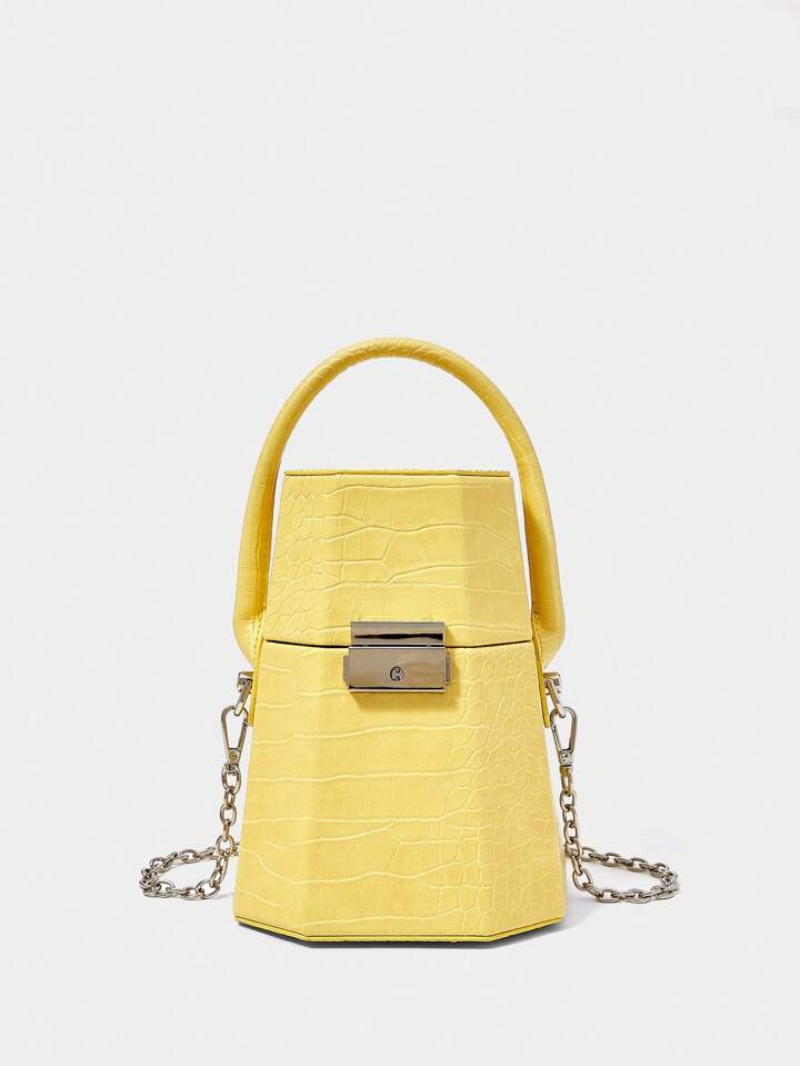 CM-BGS870077 Women Trendy Seoul Style Geometric Pattern Handheld Box Bag - Yellow