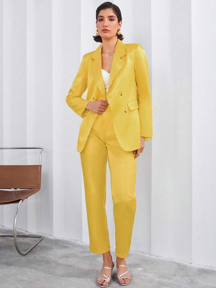 CM-SS812186 Women Elegant Seoul Style Notched Collar Long Sleeve Suit Jacket With Pants - Set