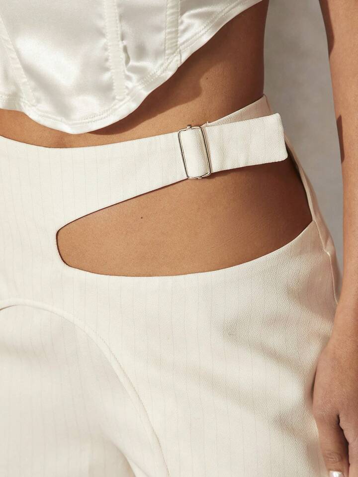 CM-BS892666 Women Casual Seoul Style Buckle Cut Out Overlay Wide Pants
