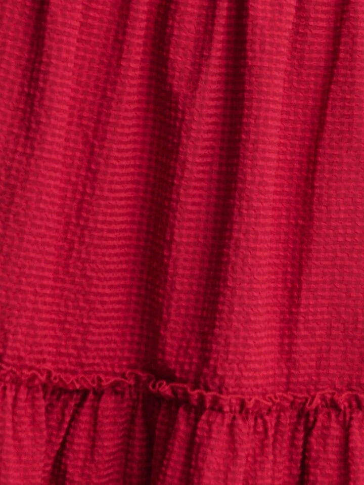 CM-BS094288 Women Trendy Bohemian Style Gathered Seams Oversized Waist Tie Tiered Maxi Skirt - Burgundy