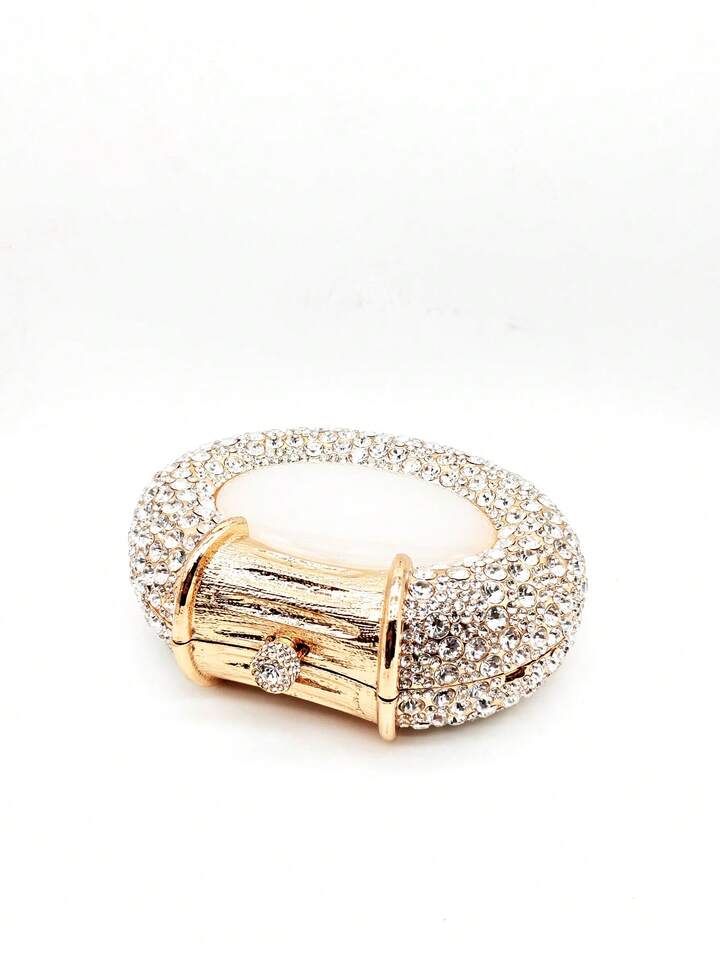 CM-BGS856520 Women Elegant Seoul Style Oval Shell Shaped Crystal Classy Diamond Purse - Gold