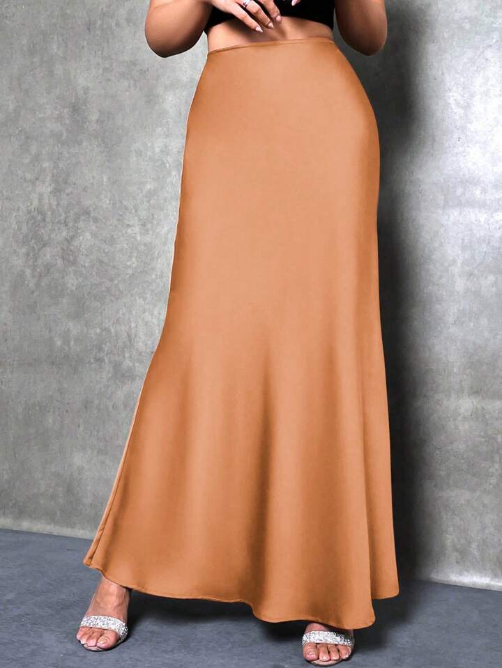 CM-BS970877 Women Casual Seoul Style Solid Asymmetrical Mermaid Hem Skirt - Orange