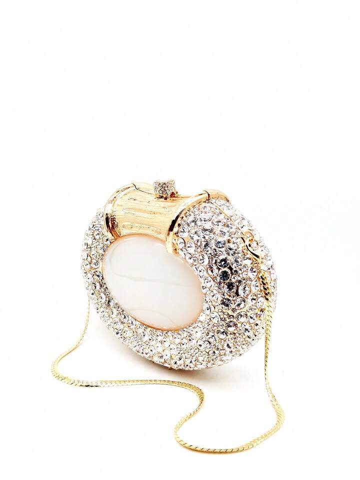 CM-BGS856520 Women Elegant Seoul Style Oval Shell Shaped Crystal Classy Diamond Purse - Gold