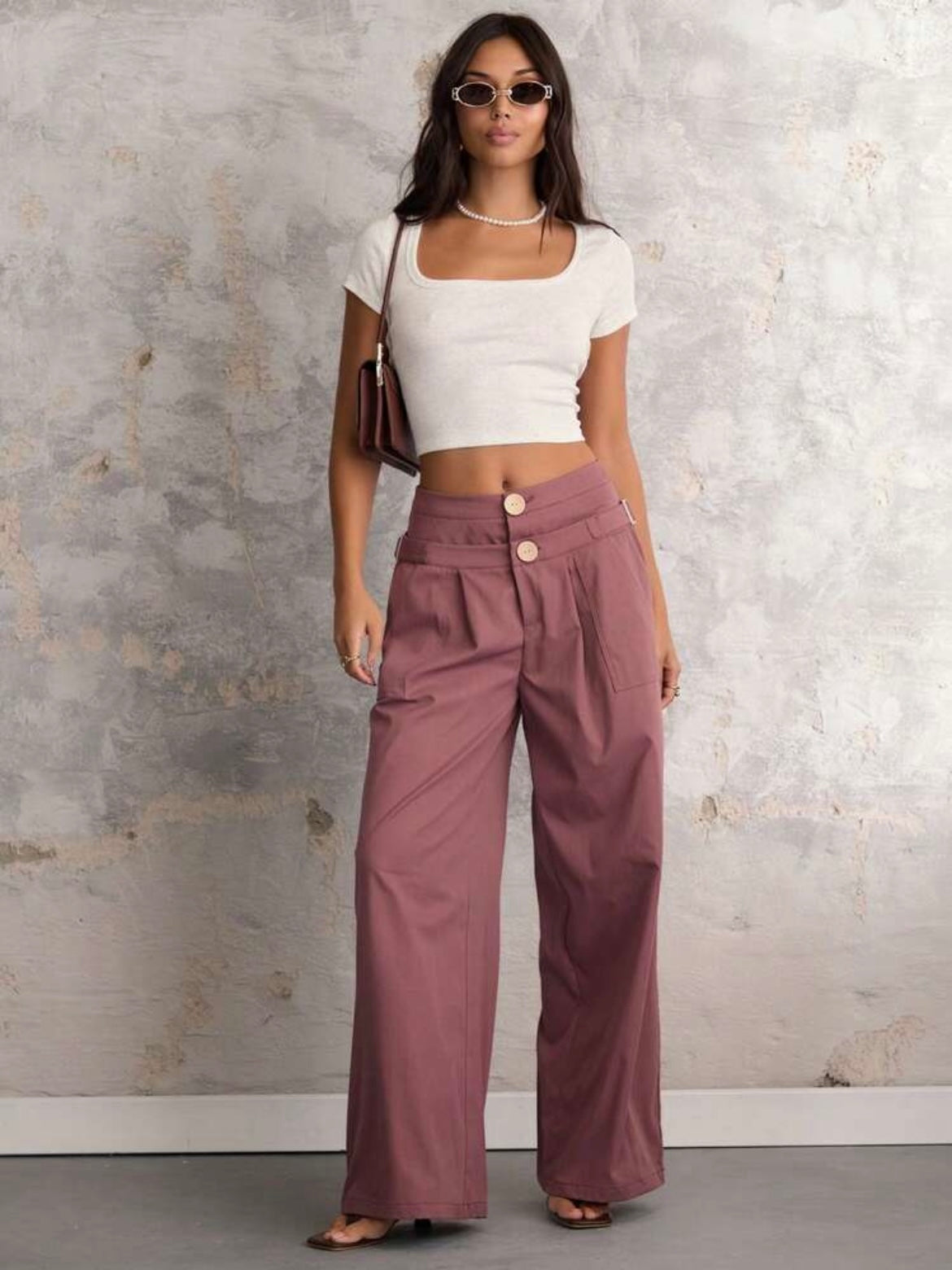 CM-BS712995 Women Casual Seoul Style Solid Color Double Waist Wide Leg Pants