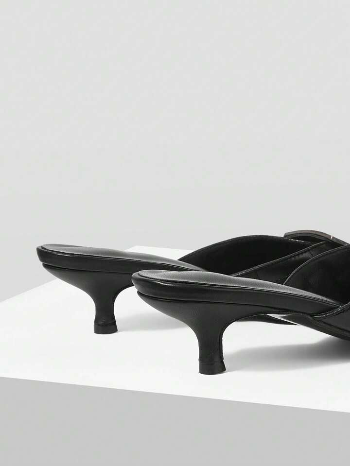 CM-SHS060912 Women Trendy Seoul Style Colorblock Square Toe High Heel Sandals - Black
