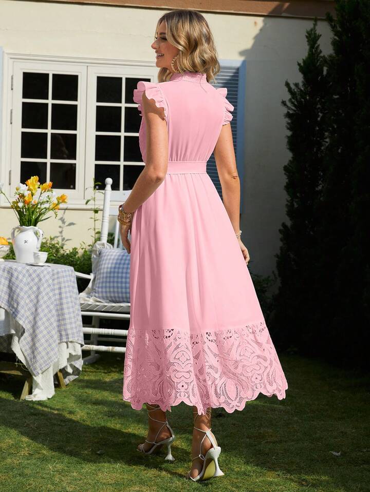 CM-DS652165 Women Elegant Seoul Style Stand Collar Flying Sleeve Dress - Baby Pink