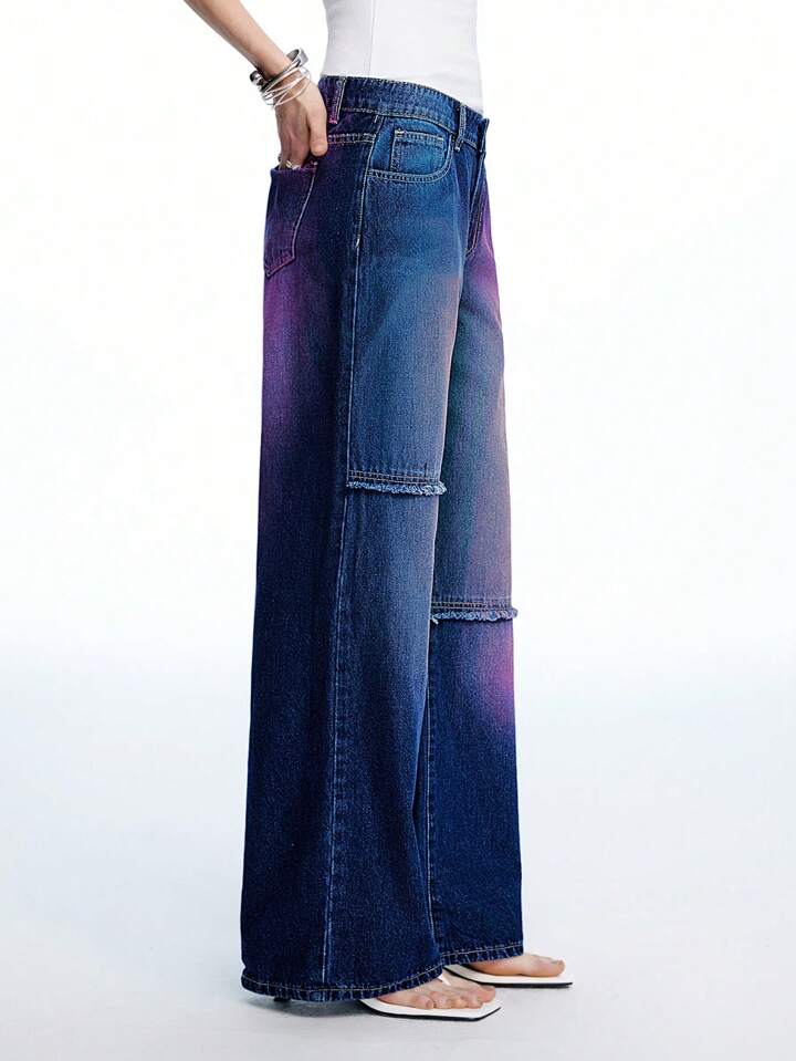 CM-BS022503 Women Casual Seoul Style Dark Wash Colorful Low Waist Extra Long Straight Leg Denim Jeans