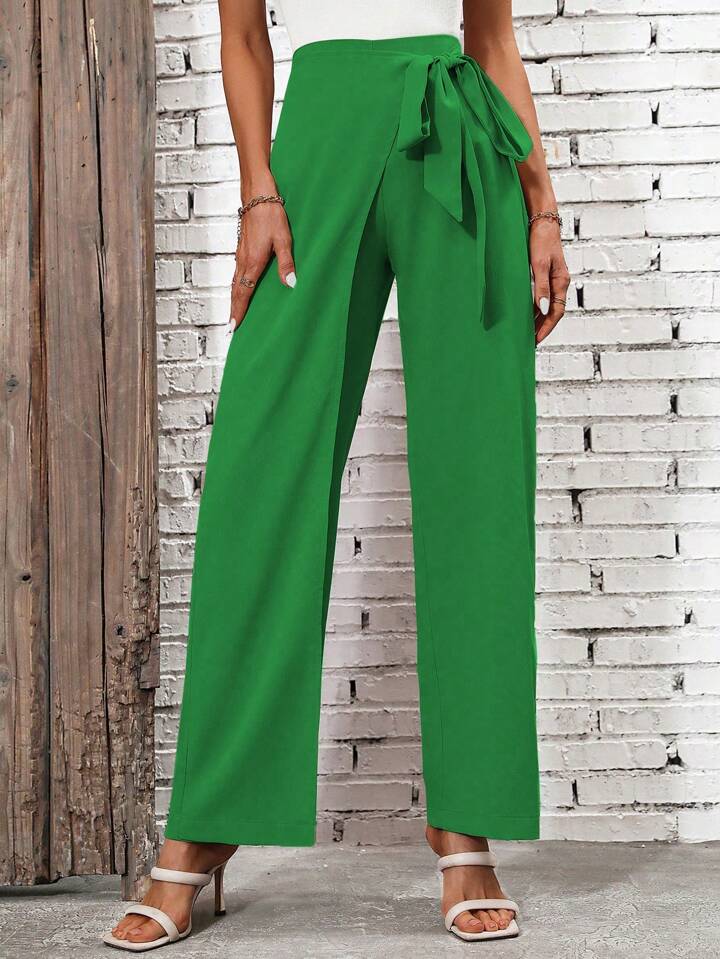 CM-BS727086 Women Casual Seoul Style High Waist Knot Side Pants - Green