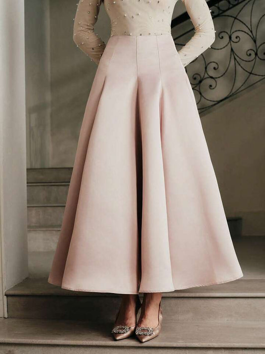 CM-BS335131 Women Elegant Seoul Style High Waist Flared Long Skirt - Dusty Pink