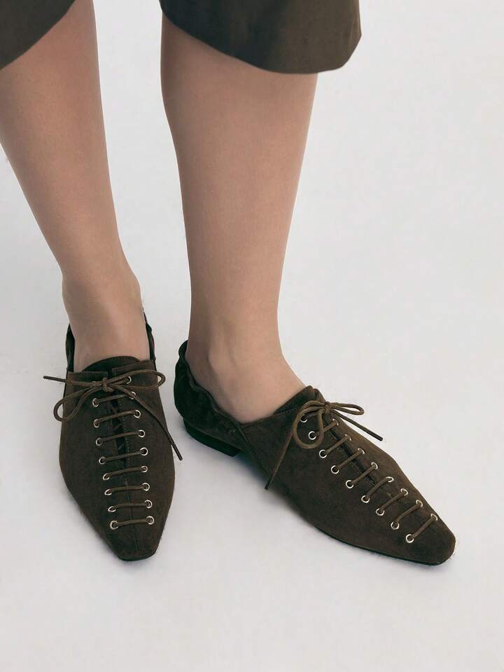 CM-SHS160503 Women Trendy Seoul Style Pointed Toe Criss-Cross Strap Low Heel Flats - Dark Green