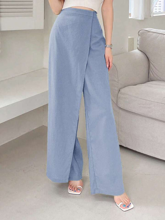 CM-BS035710 Women Casual Seoul Style Asymmetric Loose Fit Wide Leg Pants - Baby Blue
