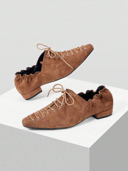 CM-SHS152242 Women Trendy Seoul Style Pointed Toe Criss-Cross Strap Low Heel Flats - Khaki