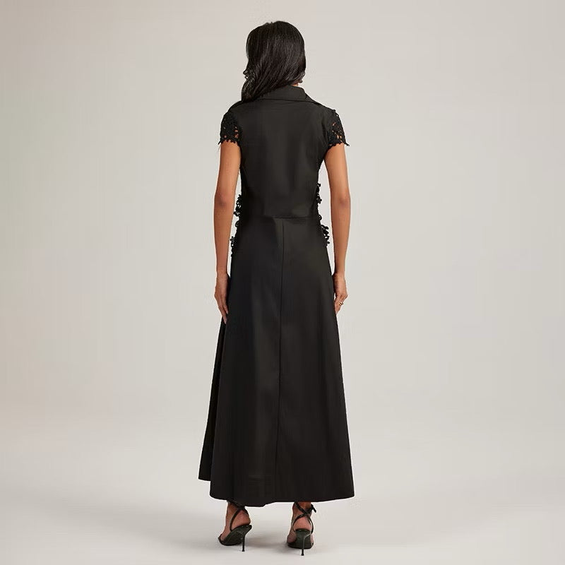 CM-DY044437 Women Elegant European Style Lace Collar Neckline Short Sleeve Splice Long Dress (Available in 2 colors)
