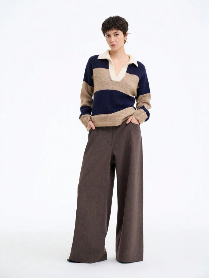 CM-CS242967 Women Casual Seoul Style Collar Neckline Drop Shoulder Long Sleeve Sweater - Royal Blue