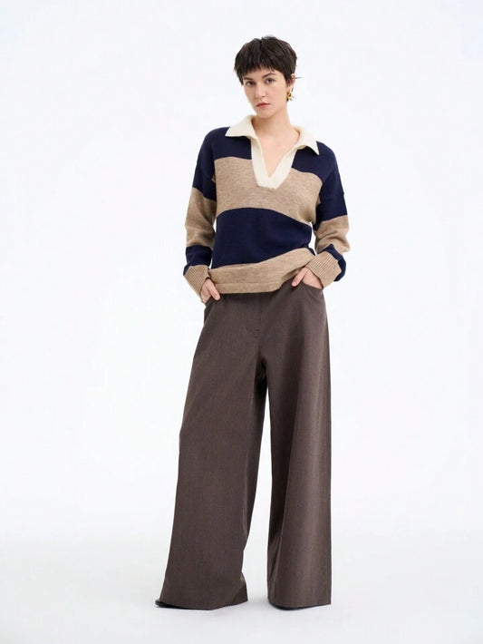 CM-CS242967 Women Casual Seoul Style Collar Neckline Drop Shoulder Long Sleeve Sweater - Royal Blue