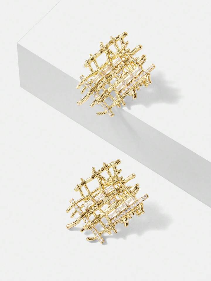 CM-AXS494977 Women Trendy Seoul Style 18K Gold Plated Braided Zirconia Earrings - Yellow Gold