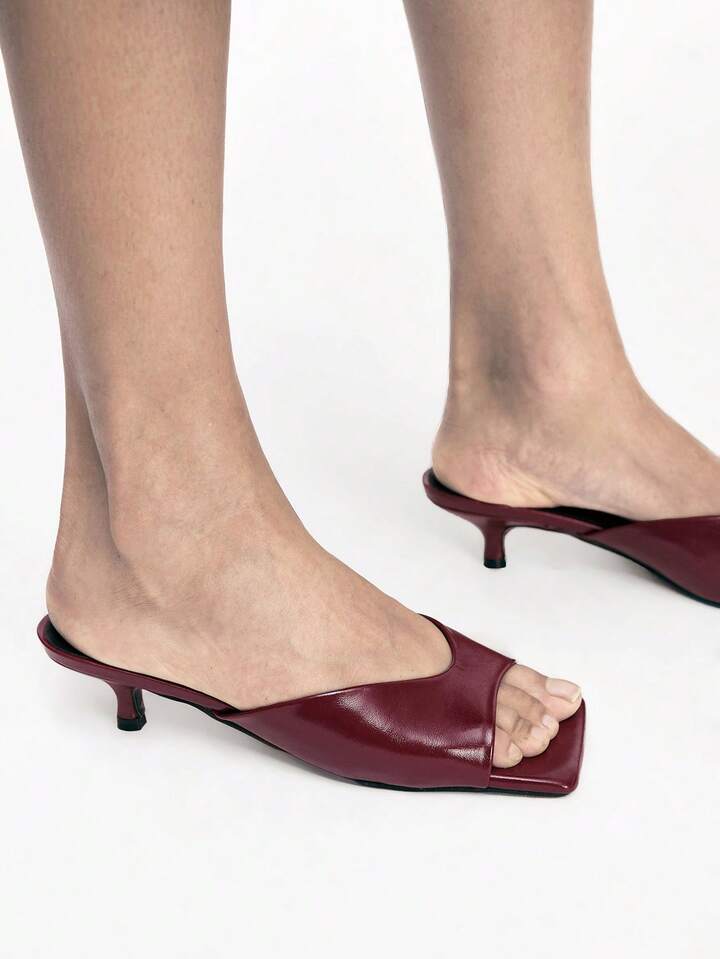 CM-SHS324547 Women Trendy Seoul Style Minimalist Open Toe Low Heel Pumps - Burgundy
