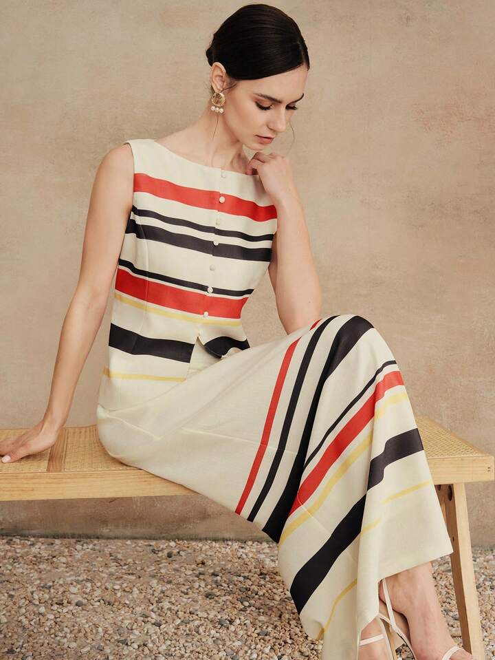 CM-SS748642 Women Elegant Seoul Style Round Neck Sleeveless Vest Top With High-Waisted A-Line Long Skirt - Set