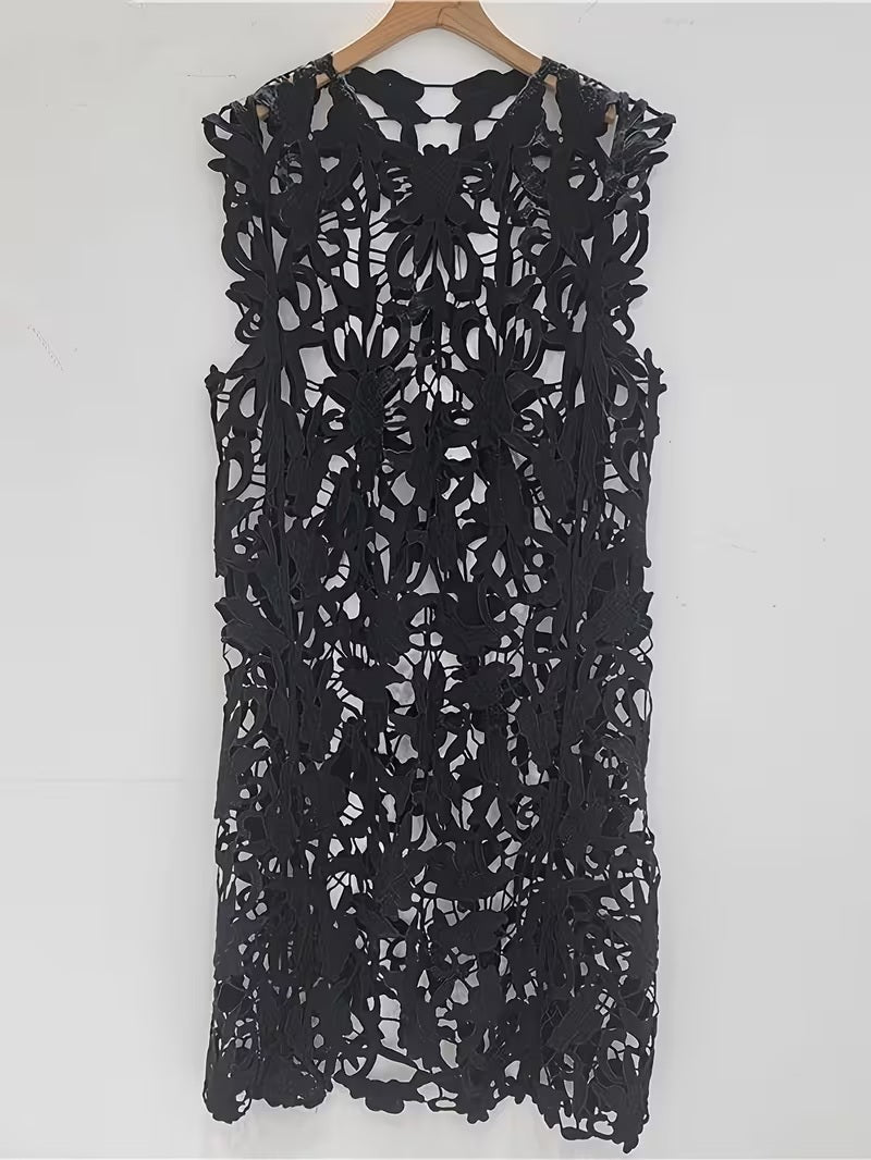 CM-DT000065 Women Trendy Bohemian Style Sweetheart Neckline Sleeveless Hollow-Out Lace Long Cover-Up Dress (Available in 2 colors)