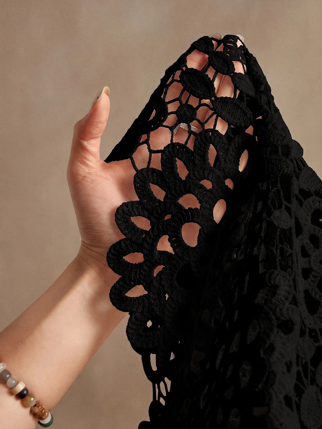 CM-TS461448 Women Casual Seoul Style Collar Neckline Half Sleeve Floral Hollow Out Lace Shirt Blouse - Black