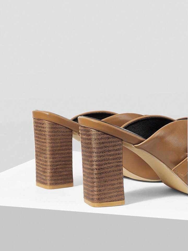 CM-SHS200704 Women Trendy Seoul Style Strap Square Heel High Heel Sandals - Brown
