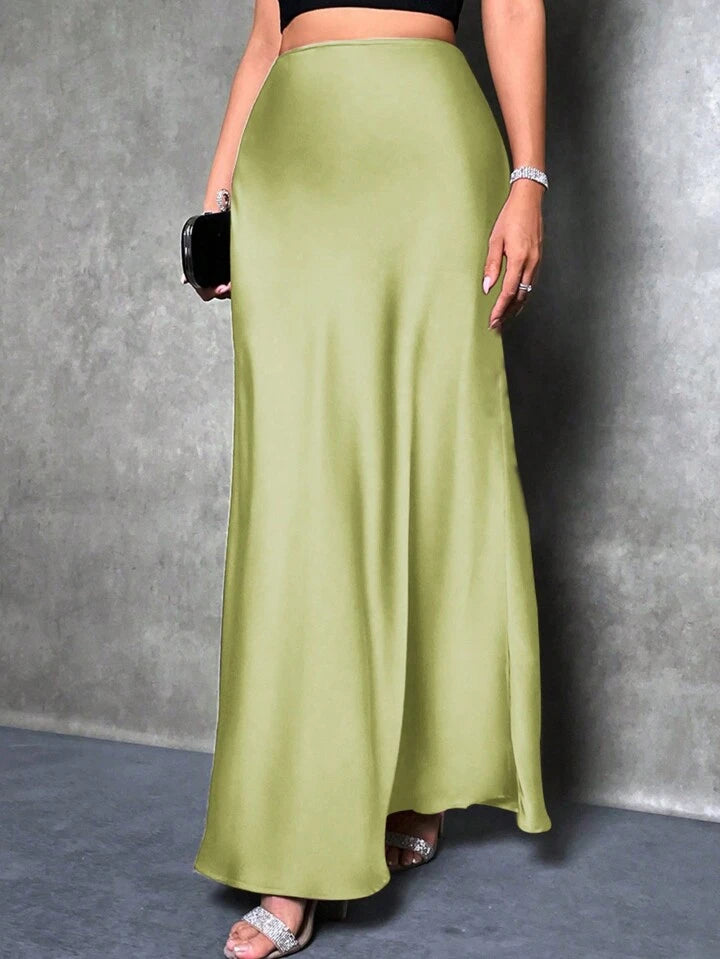 CM-BS829298 Women Casual Seoul Style Solid Asymmetrical Mermaid Hem Skirt - Olive Green