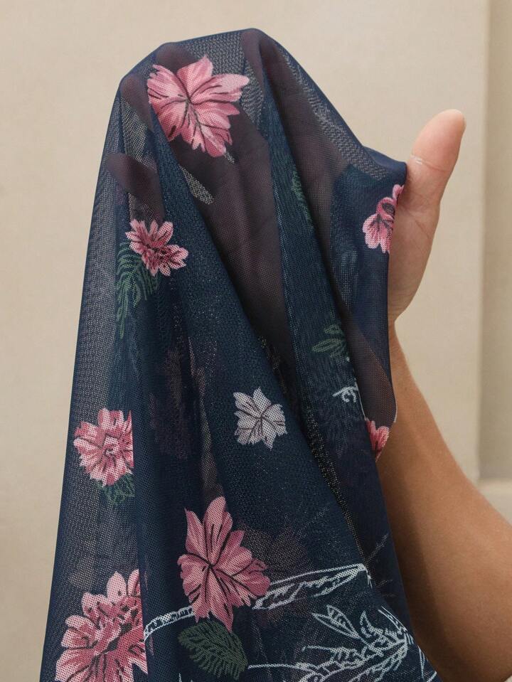 CM-DS054696 Women Elegant Seoul Style Floral Splice Printed V-Neck Sleeveless Mermaid Hem Dress - Blue