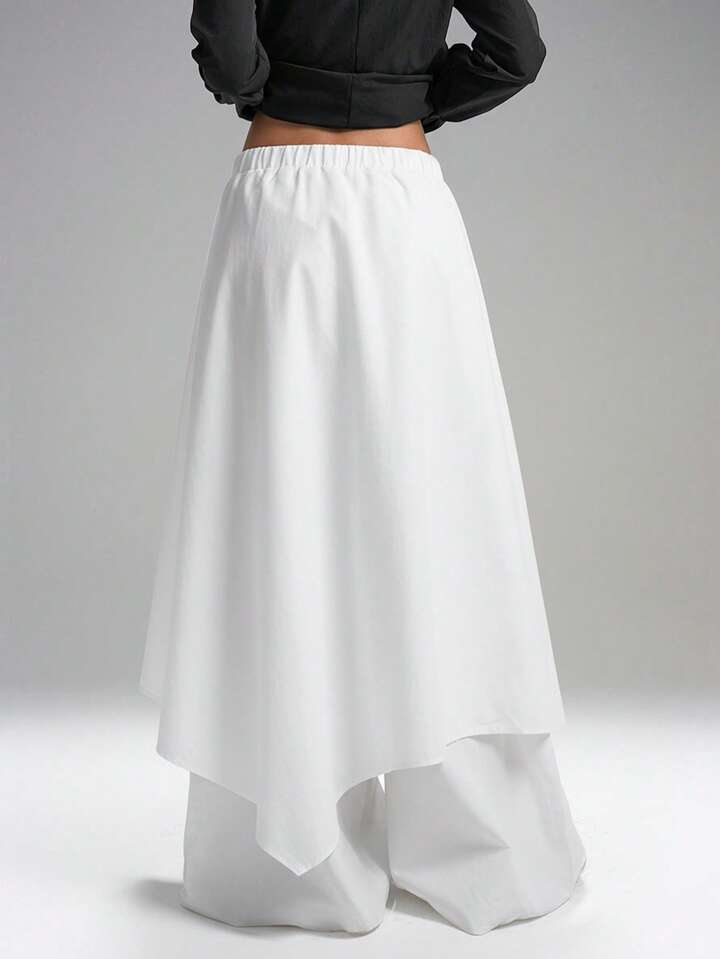 CM-BS113288 Women Casual Seoul Style Mid Waist Solid Color Loose Fit Wide Leg Pants - White