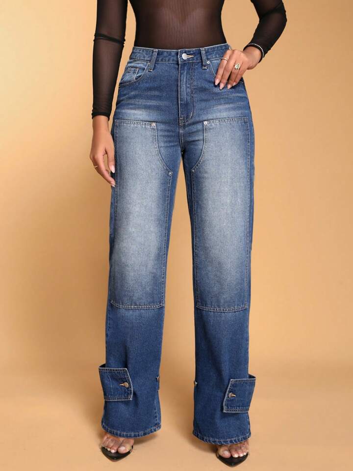 CM-BS102663 Women Casual Seoul Style Curvy Wide Leg Denim Jeans - Blue