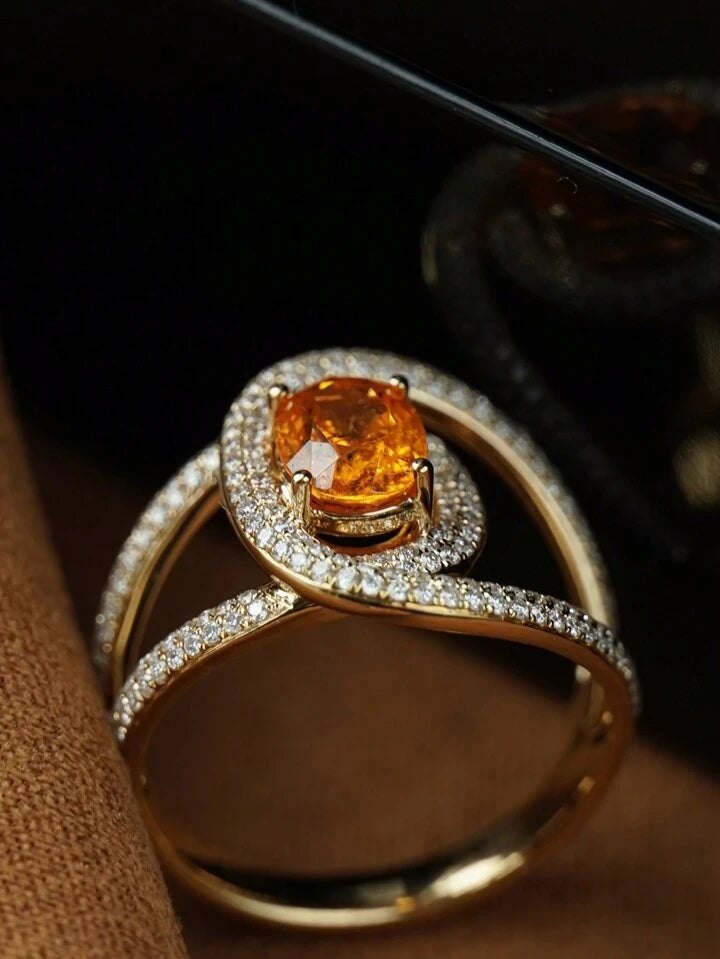 CM-AR847747 925 Sterling Silver Geometric Detail 18K Gold Color Ring