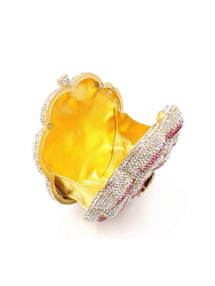 CM-BGS009642 Women Elegant Seoul Style Floral Design Rhinestone Crystal Handmade Clutch Bag - Pink