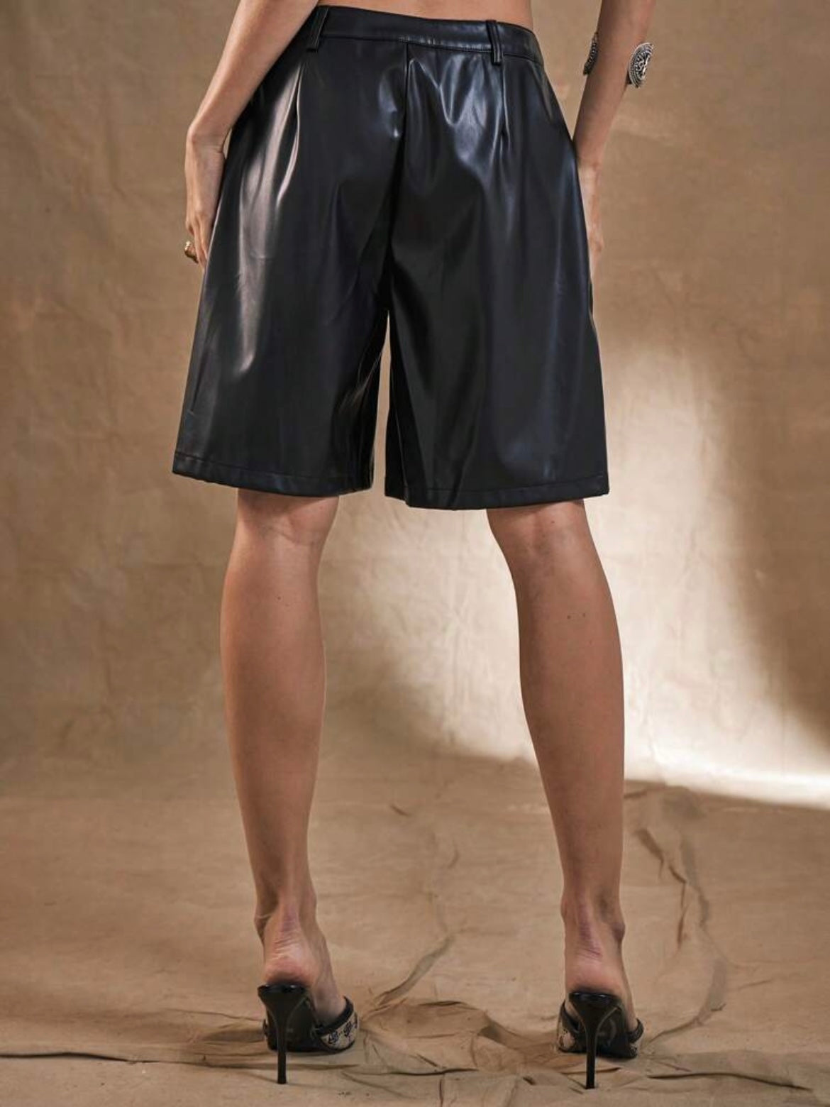 CM-BS455876 Women Casual Seoul Style Drop Waist PU Longline Bermuda Shorts