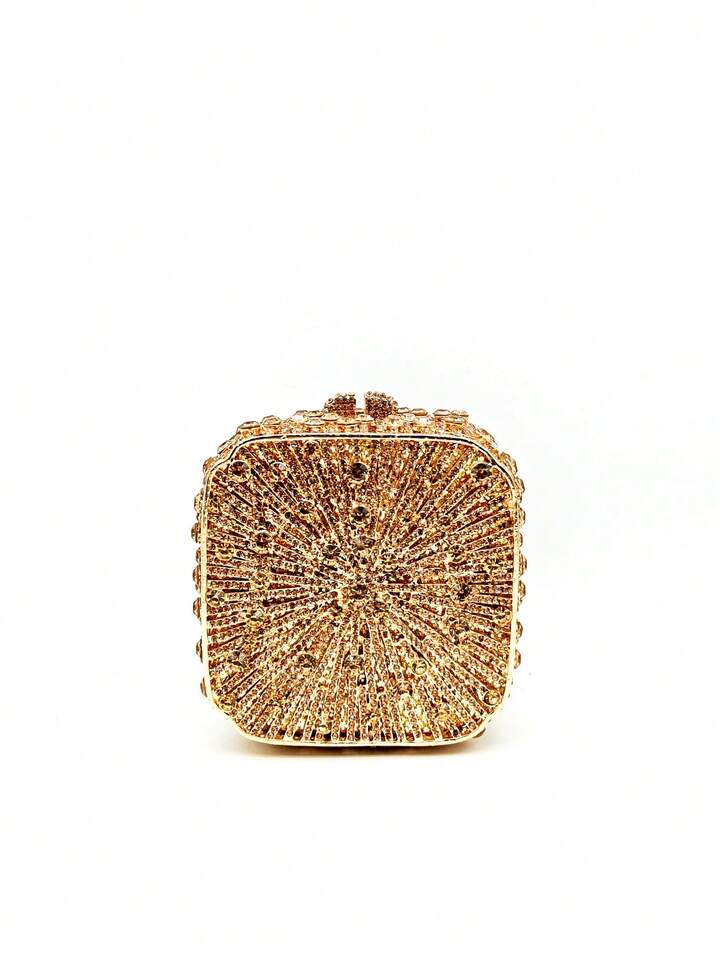 CM-BGS037116 Women Elegant Seoul Style Mini Square Box Rhinestone Clutch Purse - Gold