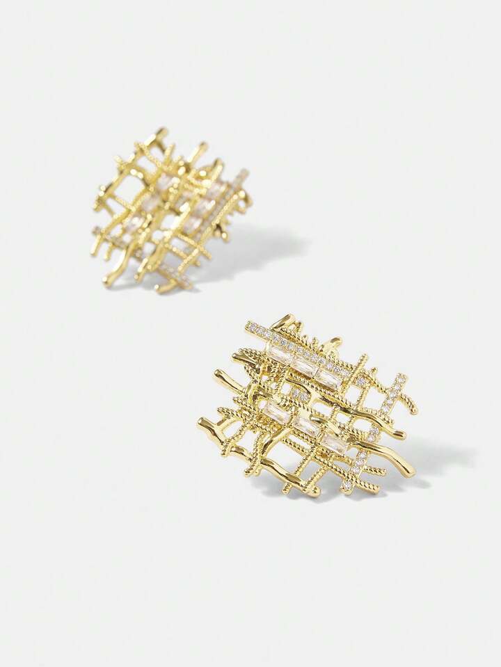 CM-AXS494977 Women Trendy Seoul Style 18K Gold Plated Braided Zirconia Earrings - Yellow Gold