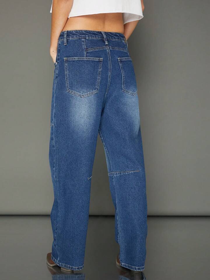 CM-BS899829 Women Casual Seoul Style High Waist Premium Denim Barrel Leg Jeans - Blue