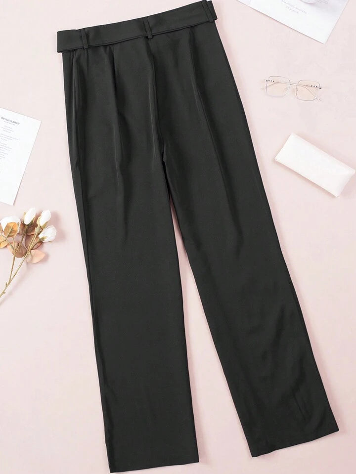 CM-BS399998 Women Casual Seoul Style Solid Color Front Tie Loose Flared Pants - Black