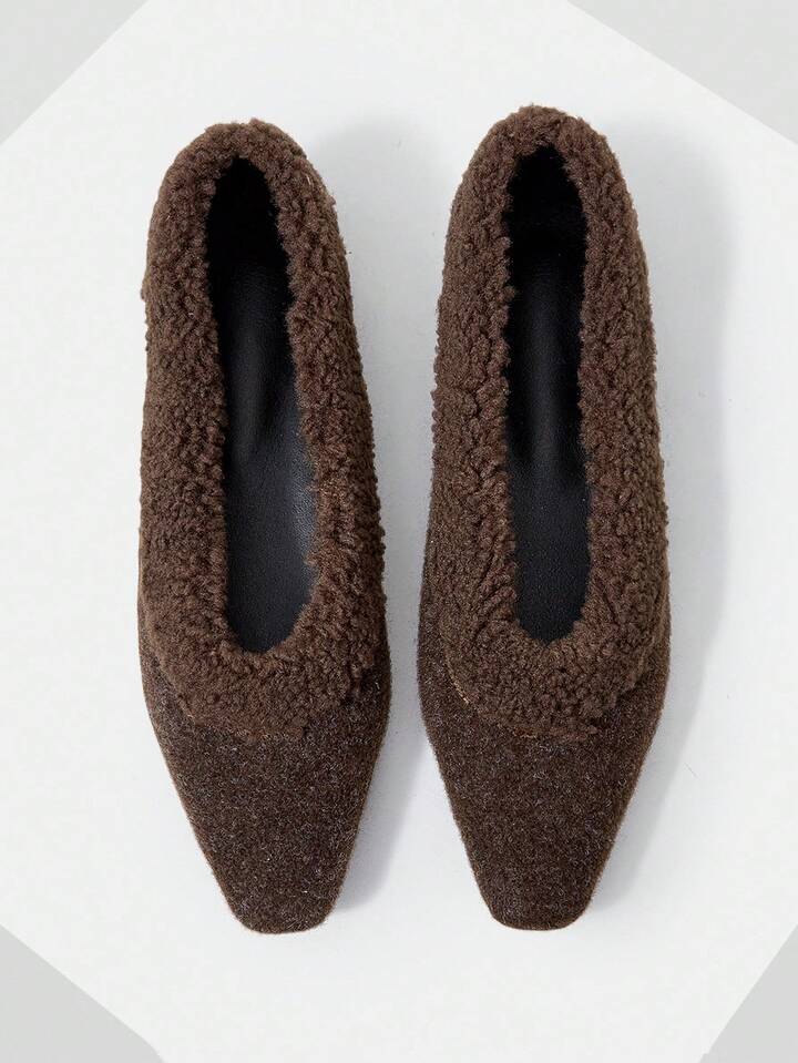 CM-SHS785746 Women Trendy Seoul Style Plush Pointed Toe Flats - Coffee Brown