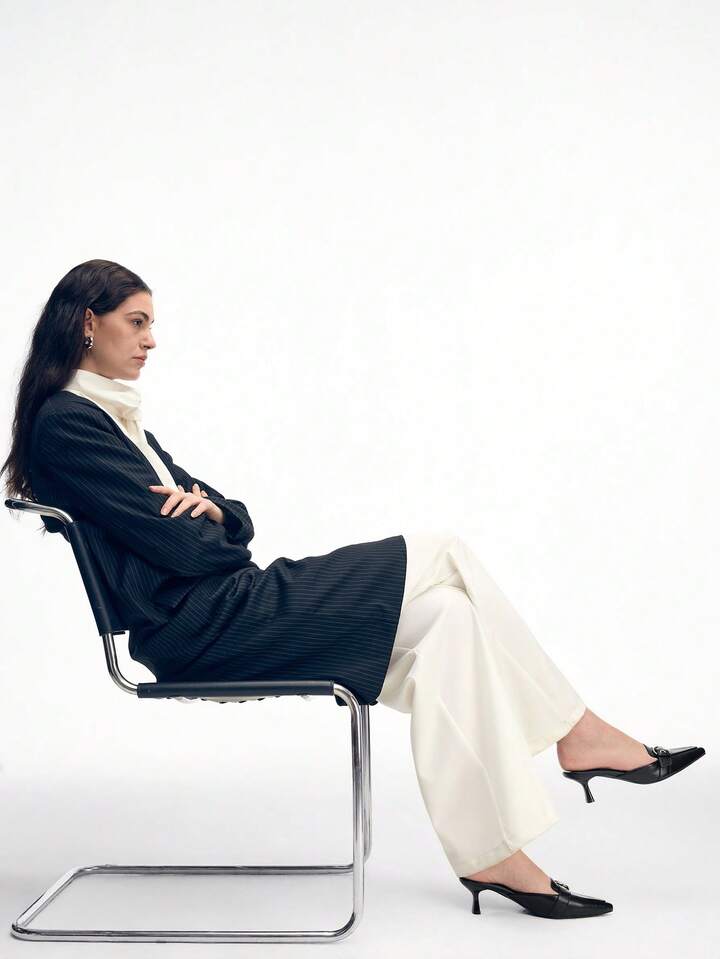 CM-SHS472346 Women Trendy Seoul Style Pointed Toe Buckle Design High Heel Mules - Black